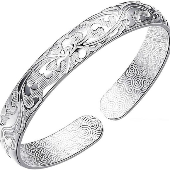 925 Sterling Silver Adjustable Open Cuff Bangle Jewelry for Women - Picture 1 of 5